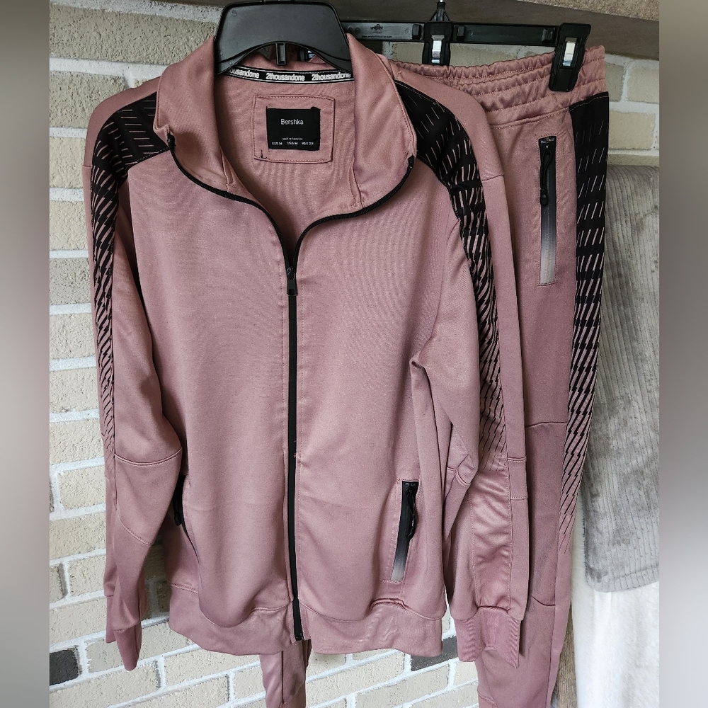 Bershka Dusty Pink & Black Track Jacket and Joggers